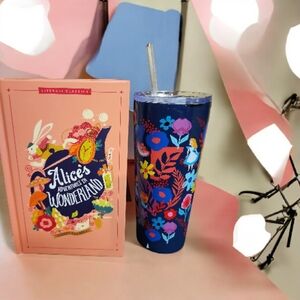 Disney Alice In Wonderland Tumbler And NWT Book Bundle Set